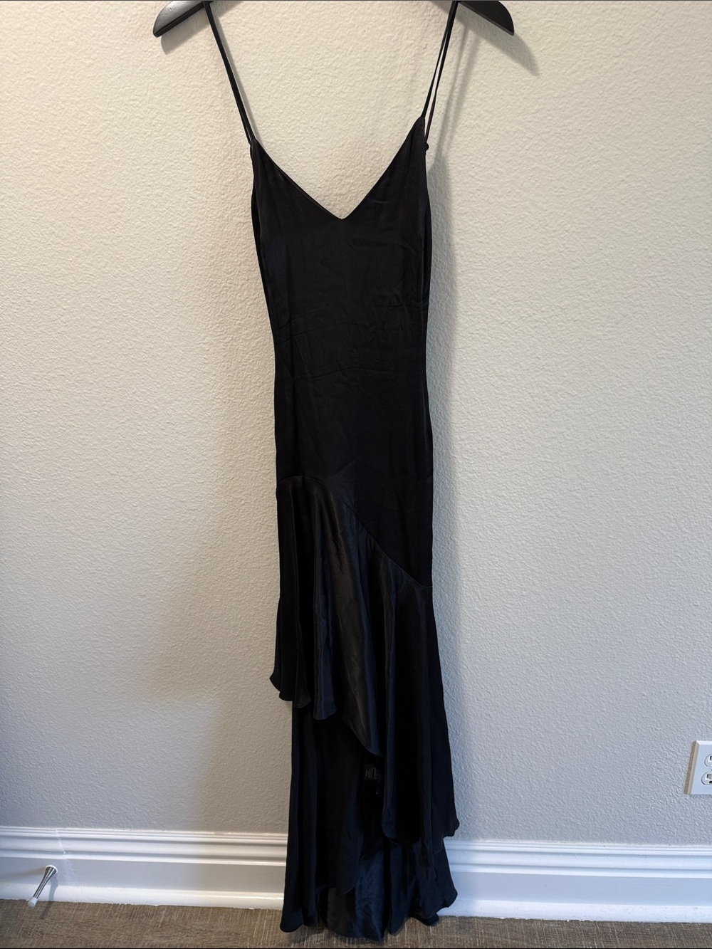 Bardot Black Slip Maxi Dress with Draped Ruffle
